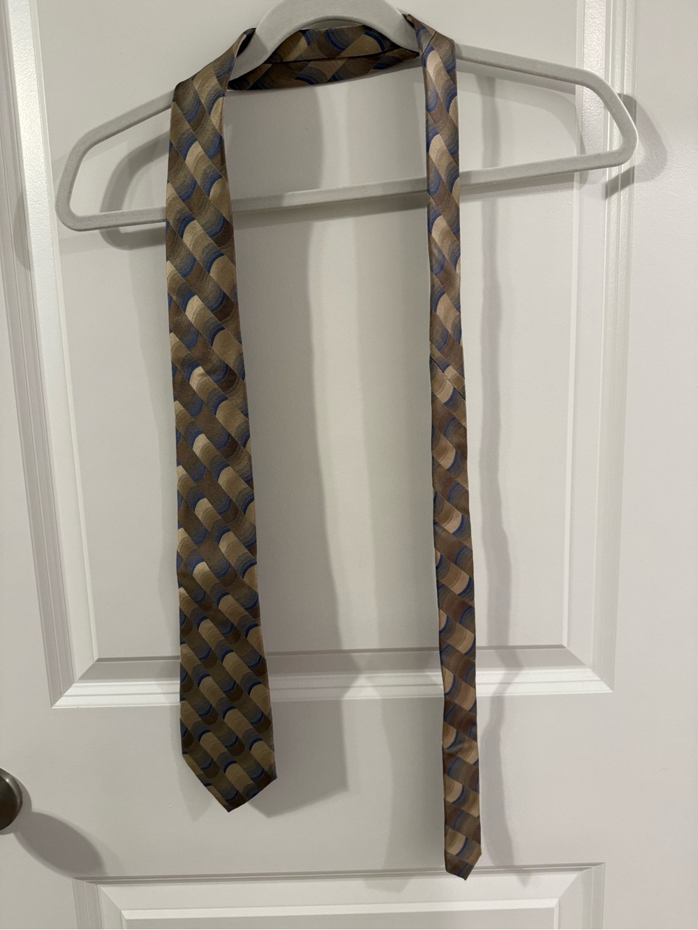 Via Europa Fine Neckwear Men's Geometric Pattern Silk Tie in Brown & Blue 58 in.